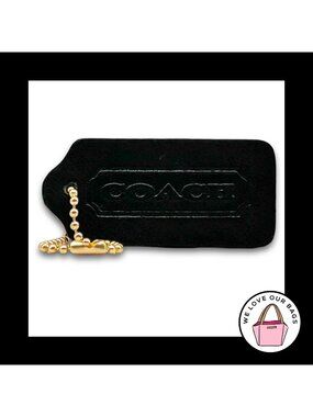 COACH VINTAGE DOUBLESIDED Hang Tag Bag Charm Keychain Fob Black Leather Brass